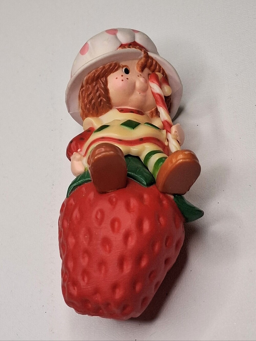 Vintage Strawberry Shortcake Christmas Tree Ornament 80s Candy Cane Freckle Face